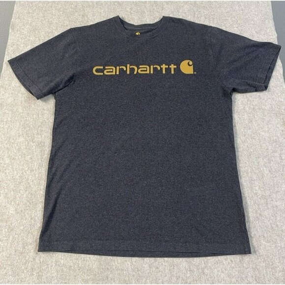 Carhartt Short Sleeve T Shirt Mens Medium Gray Original Fit Yellow Logo Casual - Picture 2 of 9